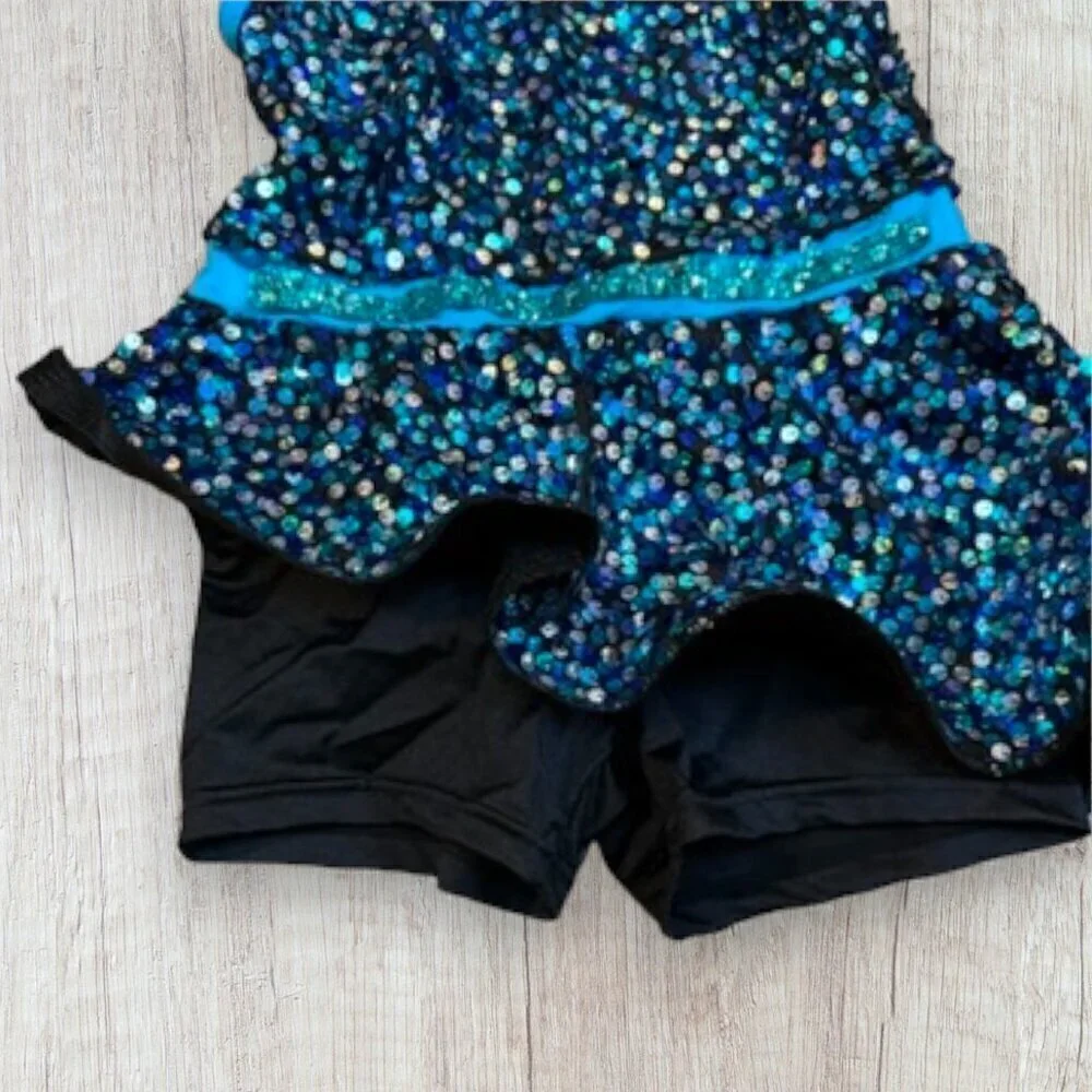WEISSMAN 14341 Church Clap Blue Sequin Dance Costume Hip Hop Peplum Girls LC